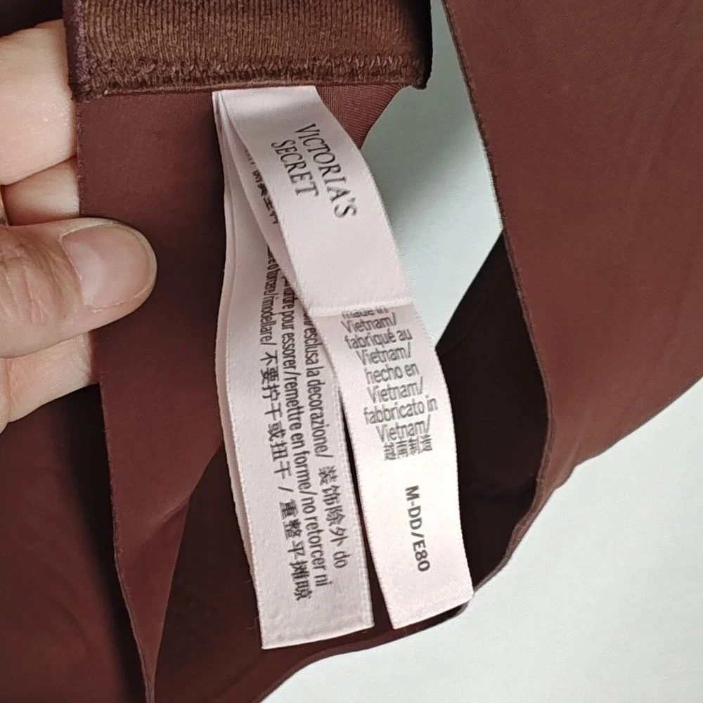 Victoria's Secret Bralette Wireless Bra Push-Up Brown Seamless Logo‎ Strap  M-DD